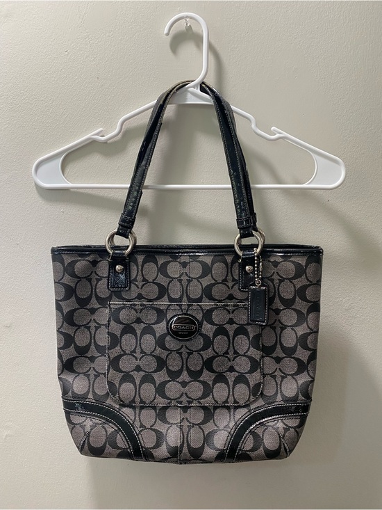 Coach Handbags - Coach Black and Gray Signature Canvas Tote Bag